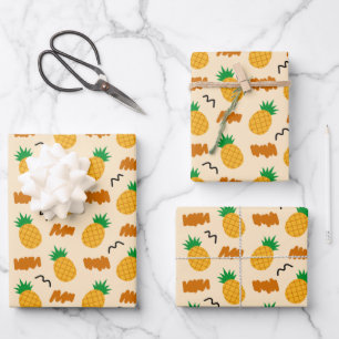 Feuille De Papier Cadeau Motif d'ananas à main cuite