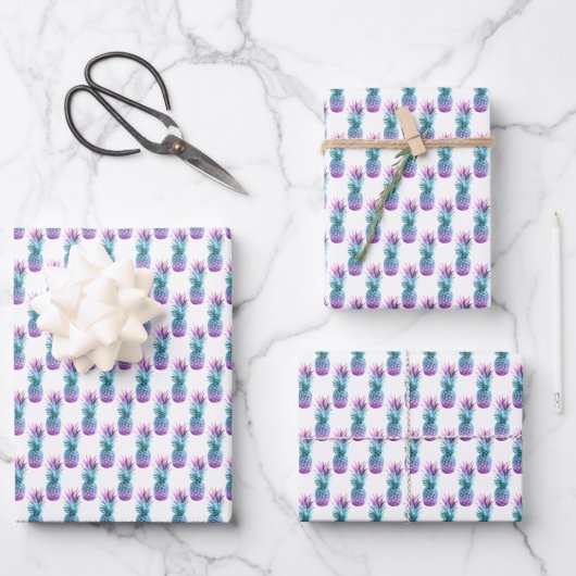 Feuille De Papier Cadeau Motif d'ananas bleu Turquoise pourpre (Recto)