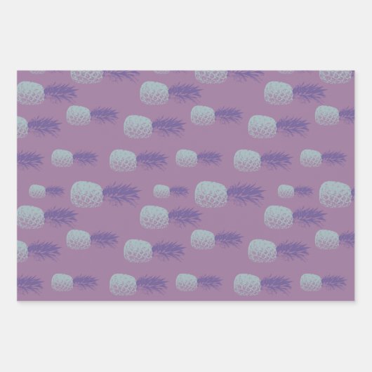 Feuille De Papier Cadeau Motif d'ananas mignon en bleu clair et violet (Devant 2)