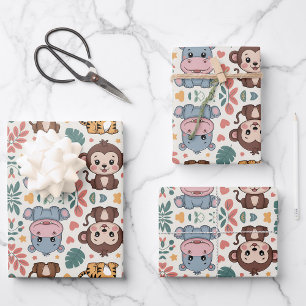Feuille De Papier Cadeau Motif d'animal mignon avec des singes