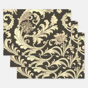 Feuille De Papier Cadeau Motif d'antiquités Brown Fleur