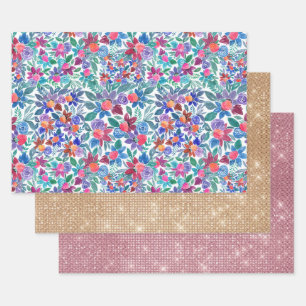 Feuille De Papier Cadeau Motif d'aquarelle aux fraises florales