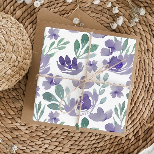 Feuille De Papier Cadeau Motif d'aquarelle chic violet et feuillage