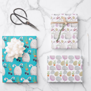 Feuille De Papier Cadeau Motif d'aquarelle coloré de lapin de Pâques