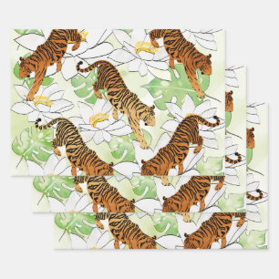Feuille De Papier Cadeau Motif d'aquarelle de fleur de tigre