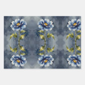 Feuille De Papier Cadeau Motif d'aquarelle de fleurs bleues (Devant 3)