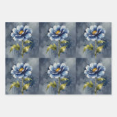 Feuille De Papier Cadeau Motif d'aquarelle de fleurs bleues (Devant 2)