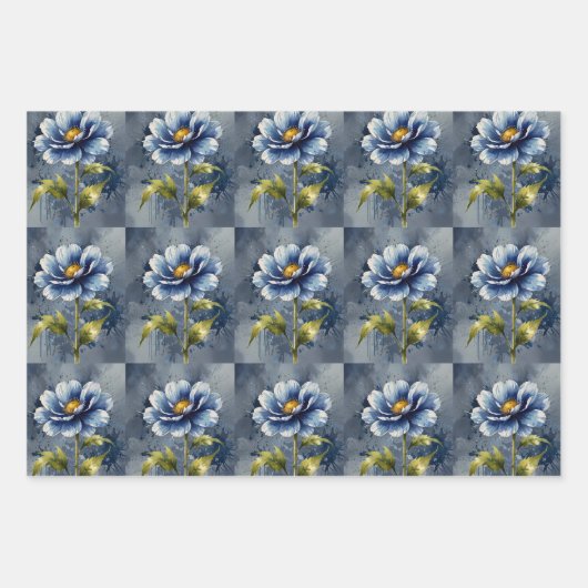 Feuille De Papier Cadeau Motif d'aquarelle de fleurs bleues (Devant)