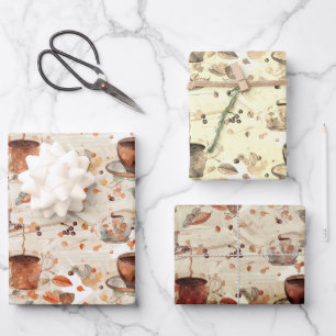 Feuille De Papier Cadeau Motif d'aquarelle du café