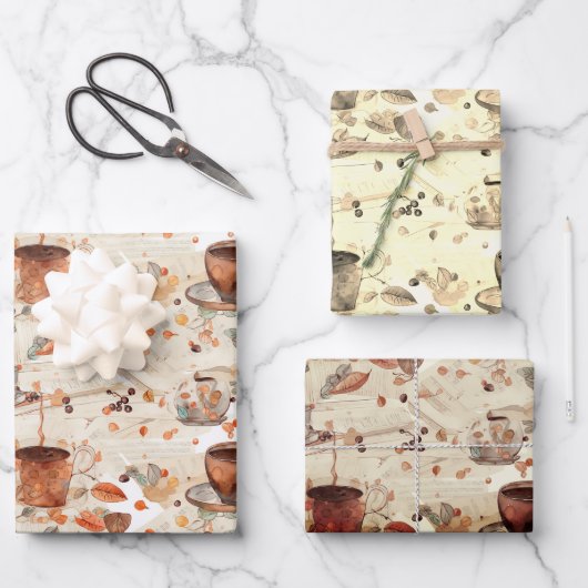 Feuille De Papier Cadeau Motif d'aquarelle du café (Recto)