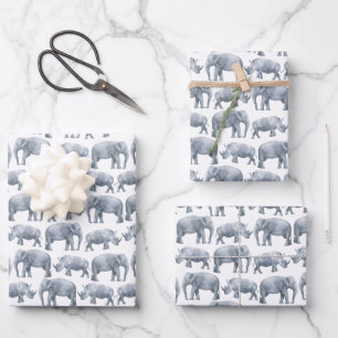 Feuille De Papier Cadeau Motif d'aquarelle Elephant Rhino