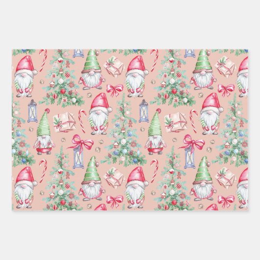 Feuille De Papier Cadeau Motif d'aquarelle moderne Gnome de Noël (Devant)
