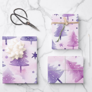Feuille De Papier Cadeau Motif d'arbre à l'aquarelle violet élégant