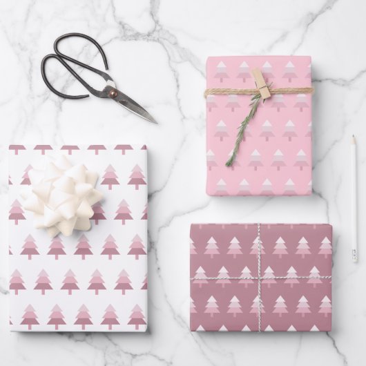 Feuille De Papier Cadeau Motif d'arbre de Noël mignon rose Ombre (Recto)