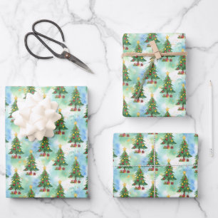 Feuille De Papier Cadeau Motif d'arbres de Noël à l'encre alcoolique et à l