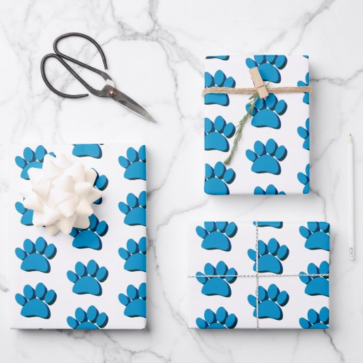 Feuille De Papier Cadeau Motif d'art 3D Blue Dog Paw (Recto)