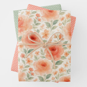 Feuille De Papier Cadeau Motif d'art floral chic et élégant de style shabby