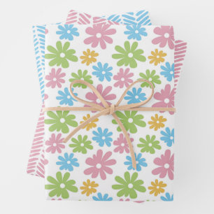 Feuille De Papier Cadeau Motif d'art floral rétro mignon coloré de Pâques