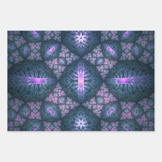 Feuille De Papier Cadeau motif d'art fractal 3D Turquoise violet rose (Devant)