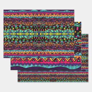 Feuille De Papier Cadeau Motif d'art géométrique du voyage hypnotique color