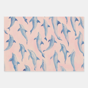 Feuille De Papier Cadeau Motif dauphin aquarelle côte plage océan