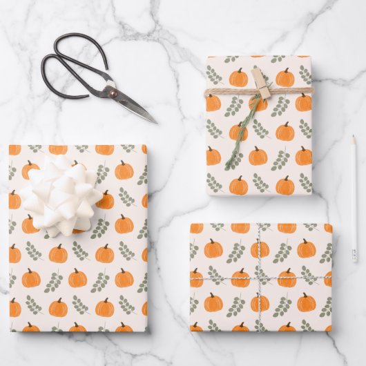 Feuille De Papier Cadeau Motif d'automne Citrouille mignon Eucalyptus (Recto)