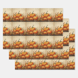 Feuille De Papier Cadeau Motif d'automne rustique Citrouille orange