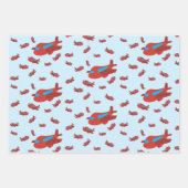 Feuille De Papier Cadeau Motif d'avion rouge et bleu (Devant 3)