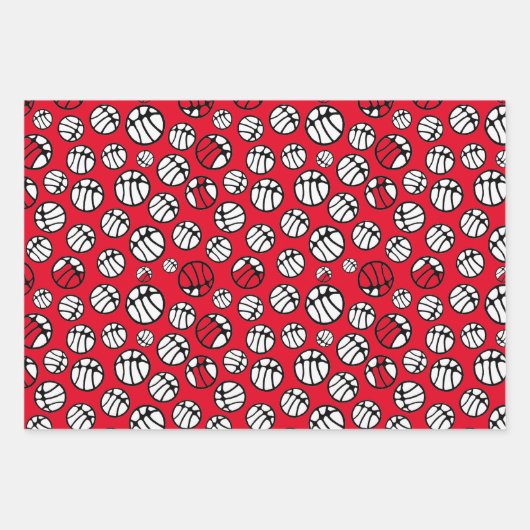 Feuille De Papier Cadeau Motif de balle de basket-ball Nom rouge (Devant 2)