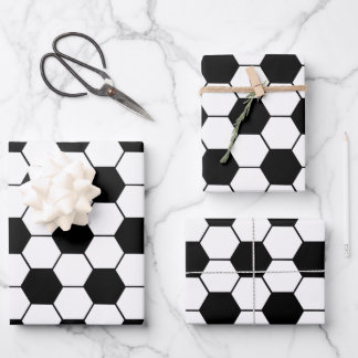 Feuille De Papier Cadeau Motif de balle de football noir et blanc