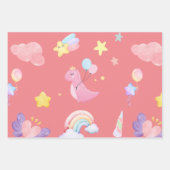 Feuille De Papier Cadeau Motif de ballon arc-en-ciel rose doux dinosaure (Devant)