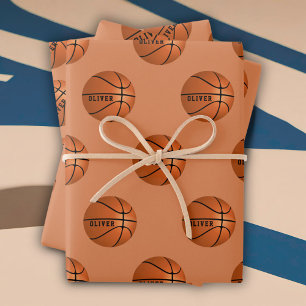 Feuille De Papier Cadeau Motif de ballon de basket-ball Nom des enfants Ann
