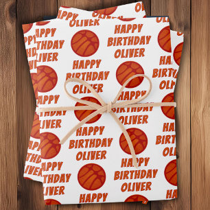 Feuille De Papier Cadeau Motif de ballon de basket-ball Sports Joyeux Anniv