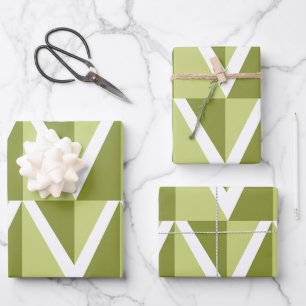 Feuille De Papier Cadeau Motif de bande vert Chevron