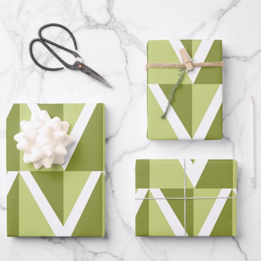 Feuille De Papier Cadeau Motif de bande vert Chevron (Recto)