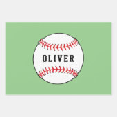 Feuille De Papier Cadeau Motif de baseball Ball Nom Enfants Anniversaire (Devant)