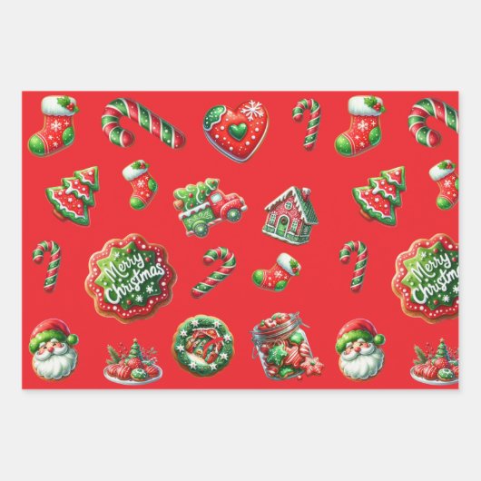 Feuille De Papier Cadeau Motif de biscuits de Noël (Devant 3)