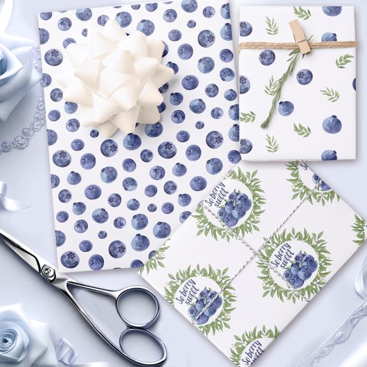 Feuille De Papier Cadeau Motif de bleuets d'aquarelle