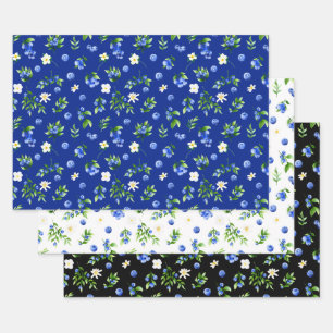 Feuille De Papier Cadeau Motif de bleuets et de feuillage