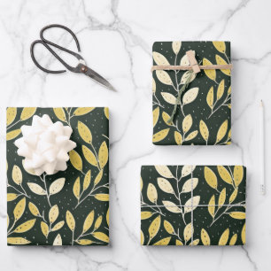 Feuille De Papier Cadeau Motif de branches feuillues jaunes et crème 