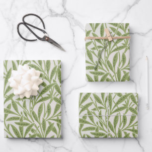 Feuille De Papier Cadeau Motif de branches feuillues vertes