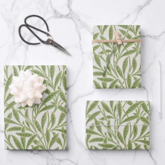 Feuille De Papier Cadeau Motif de branches feuillues vertes (Recto)