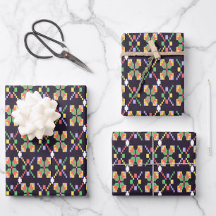 Feuille De Papier Cadeau Motif de broderie pixel de Songket traditionnel de