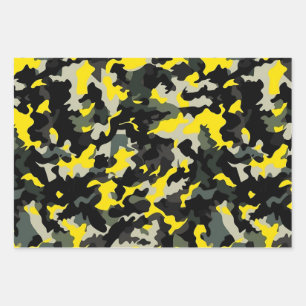 Feuille De Papier Cadeau Motif de camouflage noir et jaune