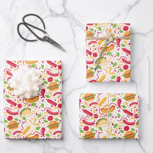 Feuille De Papier Cadeau motif de carreaux de restauration rapide mixte amu (Recto)