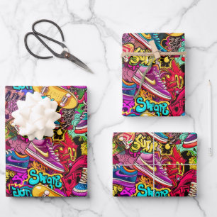 Feuille De Papier Cadeau Motif de carrelage cool bande dessinée graffiti ad