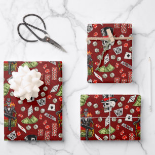 Feuille De Papier Cadeau Motif de cartes de poker de crâne de poker de jeu 