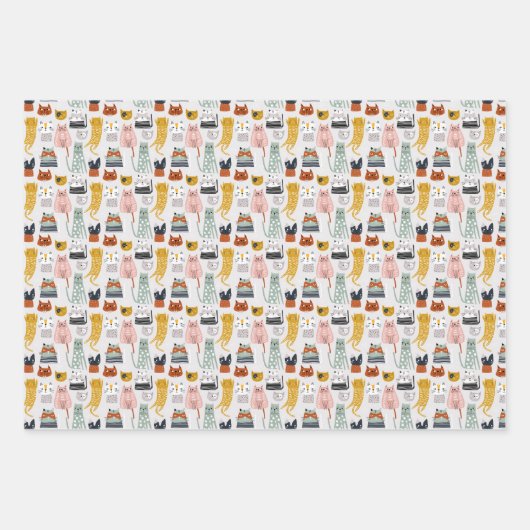 Feuille De Papier Cadeau Motif de chat à main mignon Doodle (Devant 3)