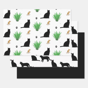 Feuille De Papier Cadeau Motif de chat et de souris noir