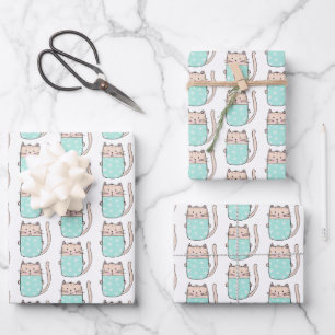 Feuille De Papier Cadeau Motif de chat mignon pour enfants